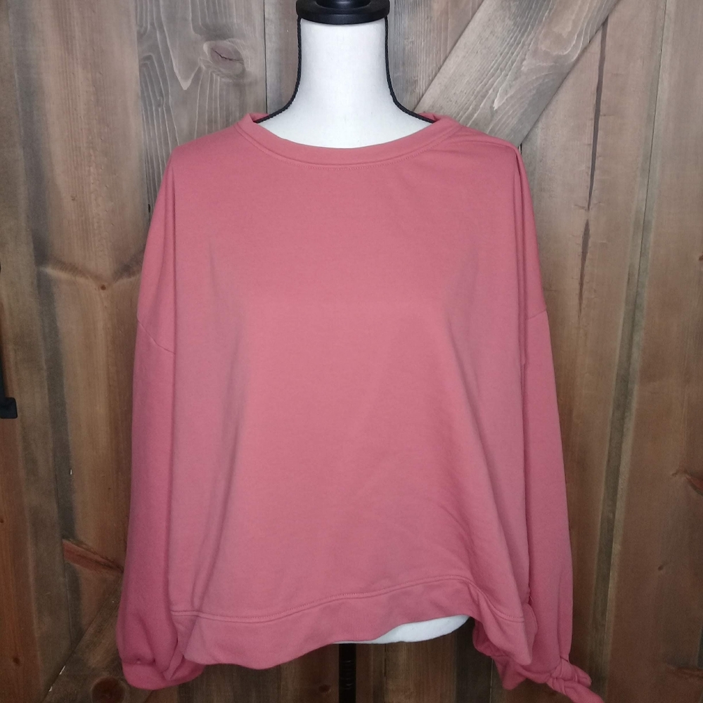 Eloquii Sherbet Wine Boat Neck Long Sleeve Knotted Cuff Sweatshirt Sz 22